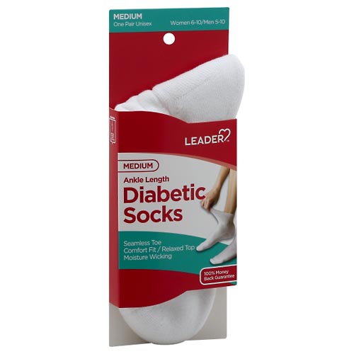 Image for Leader Diabetic Socks, Ankle Length, White, Unisex,1pr from West Concord pharmacy