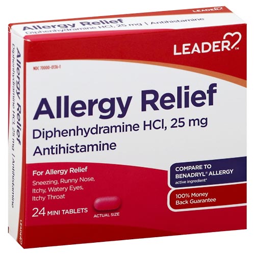 Image for Leader Allergy Relief, 25 mg, Mini Tablets,24ea from West Concord pharmacy