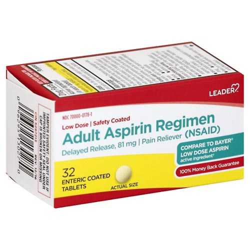 Image for Leader Aspirin Regimen, Adult, Enteric Coated Tablets,32ea from West Concord pharmacy