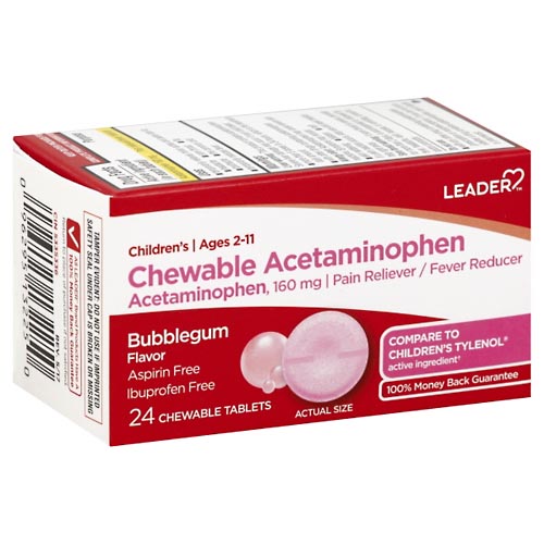 Image for Leader Chewable Acetaminophen, Children, Chewable Tablets, Bubblegum Flavor,24ea from West Concord pharmacy
