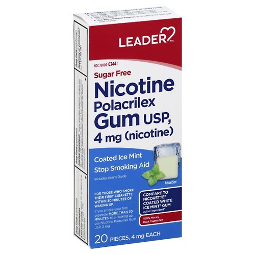 Image for Leader Nicotine Polacrilex Gum, 4 mg, Coated Ice Mint,20ea from West Concord pharmacy