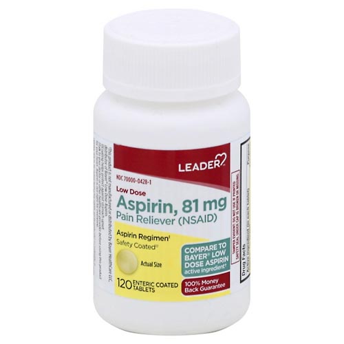 Image for Leader Aspirin, 81 mg, Low Dose, Enteric Coated Tablets,120ea from West Concord pharmacy