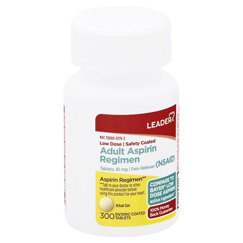 Image for Leader Aspirin Regimen, 81 mg, Enteric Coated Tablets, Adult,300ea from West Concord pharmacy