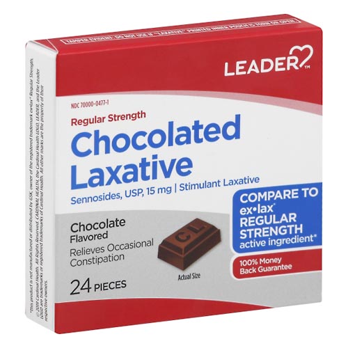 Image for Leader Chocolated Laxative, Regular Strength, 15 mg, Chocolate Flavored,24ea from West Concord pharmacy