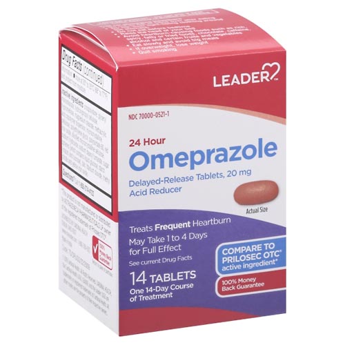 Image for Leader Omeprazole, 24 Hour, 20 mg, Delayed-Release Tablets,14ea from West Concord pharmacy