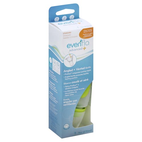 Image for Evenflo Bottle, Angled + Vented, Standard, 1 (0M+), 9 Ounce,1ea from West Concord pharmacy